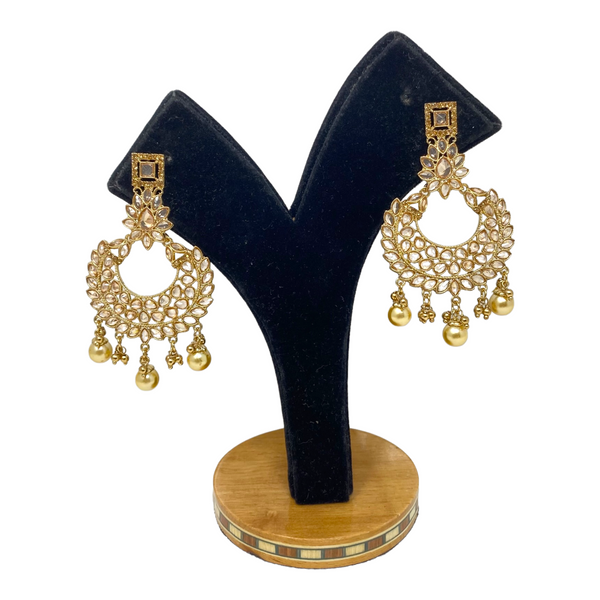 Gold Plated Earrings with Cubic Zirconia Stones and Pearl Drops #GER1