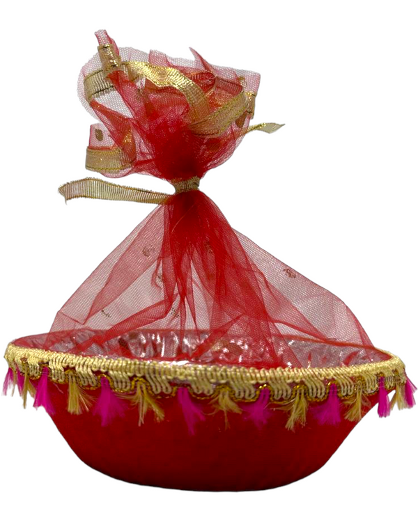 Small 8.5" x 5" x 2" Deep Gift Plastic Basket With Velvet for Mithai Weddings