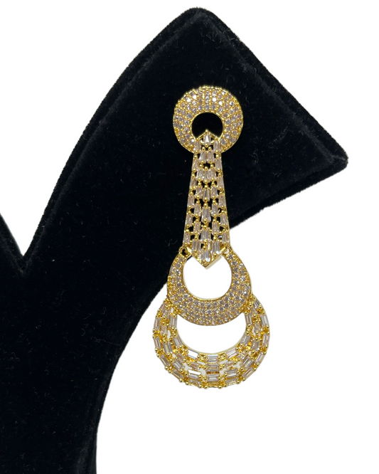 AD Gold Plated Earrings With American Diamond and Baguette Stones #ER27