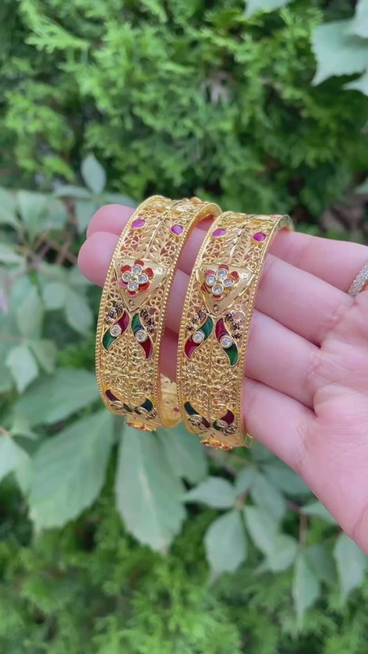 1g Gold Plated Bangles Set With American Diamond and Meenakari 2pc set GB14