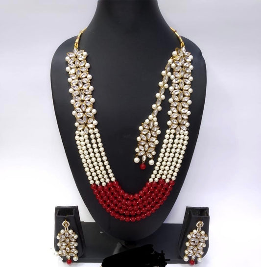 Indian Long Pearl Layered Mala Necklace Earrings Set LMS1 - Zenia Creations