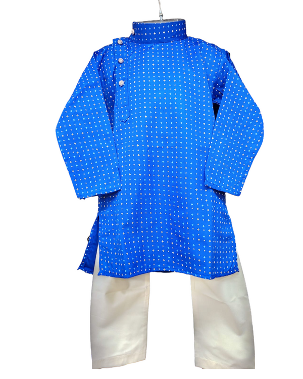 Boys kids partywear Blue cotton kurta and pants pyjama pajama set model 20 - Zenia Creations
