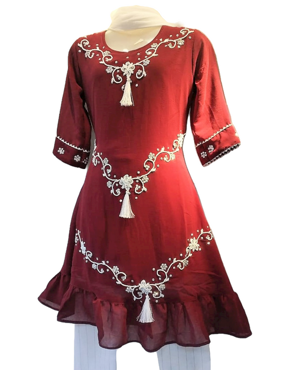 Kids Girls Indian Ethnic Party Wear Dress Georgette Red Kurti, Pants and Dupatta Z8 - Zenia Creations