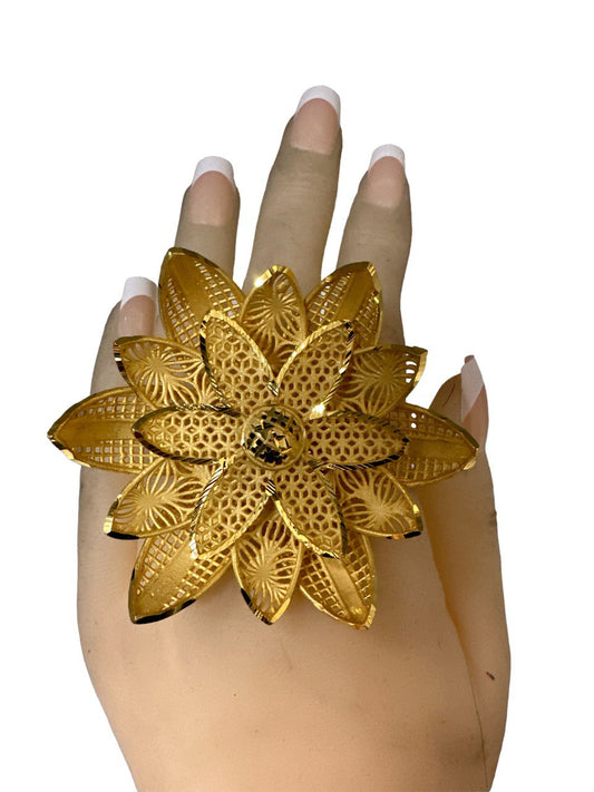 24k 1 Gram Gold Plated Large Adjustable Size fits all Finger Ring # 7828-2