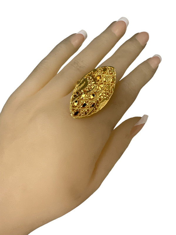 24k 1 Gram Gold Plated Large Adjustable Size fits all Finger Ring # 7871-1