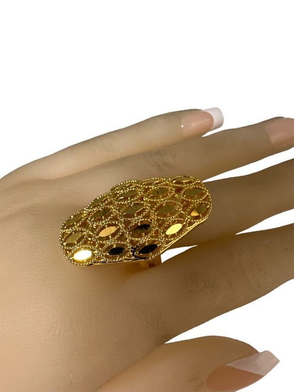 24k 1 Gram Gold Plated Large Adjustable Size fits all Finger Ring # 7871-2