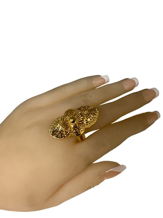24k 1 Gram Gold Plated Large Adjustable Size fits all Finger Ring # 7871-3