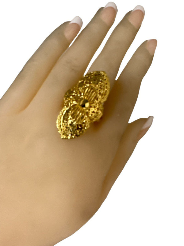 24k 1 Gram Gold Plated Large Adjustable Size fits all Finger Ring # 7871-3