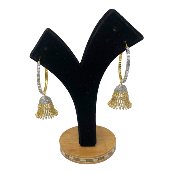 AD Gold Plated Hoop Statement Jhumka With AD Baguette Stones #ADJ20
