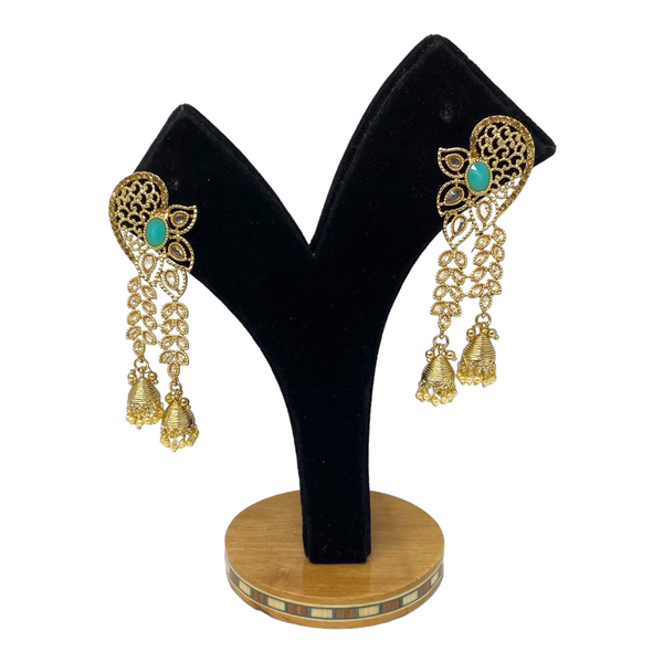 Gold Plated Earrings with Cubic Zirconia Stones & Small Jhumki #GER19