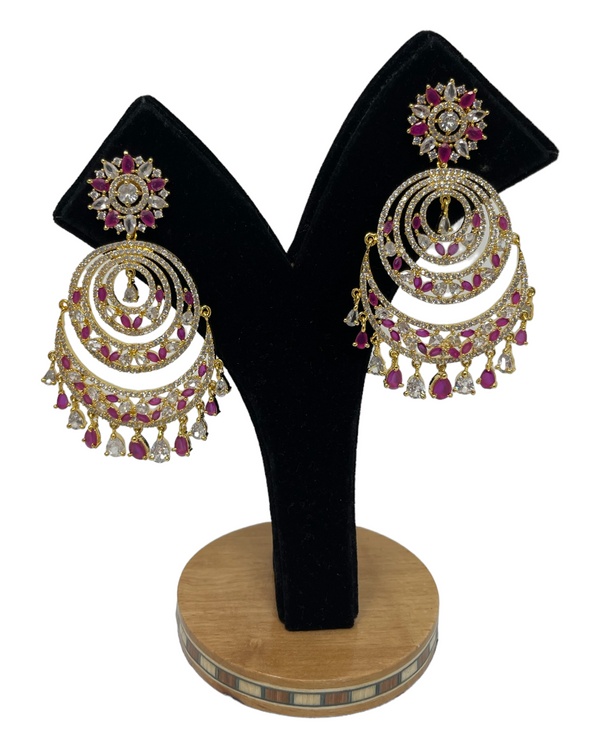AD Gold Plated Earrings With American Diamond CZ and Ruby Stones #ER8