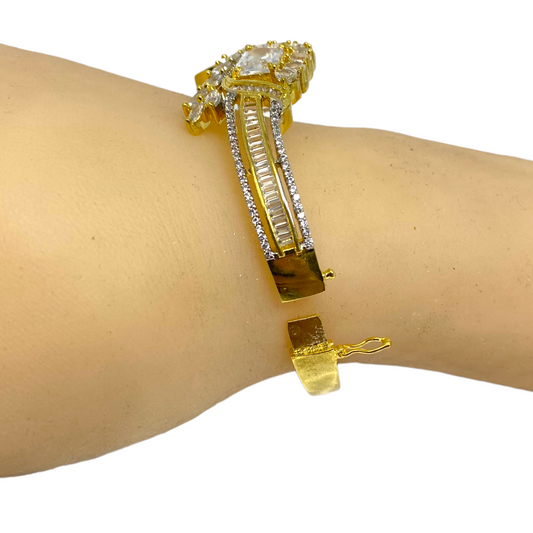 AD Gold Plated Openable Bracelets with American Diamond CZ Stones #ADBR26