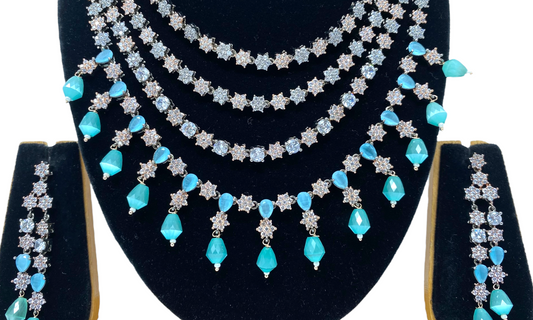 AD/CZ Victorian & Blue Layered Necklace & Earring Set ADS2