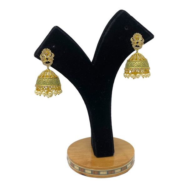 AD Gold Plated Jhumka With Meenakari & Cluster Stones #ADJ25
