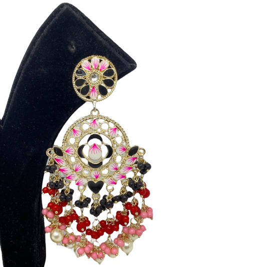 Kundan Statement Earrings With Multi Color Small Pearl Beads Drops #KER2