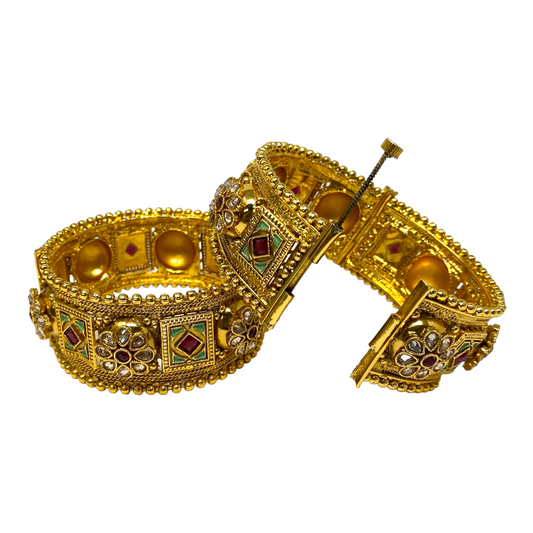 Gold Plated Openable Kada Bracelet With Reverse AD Stones #GPK1