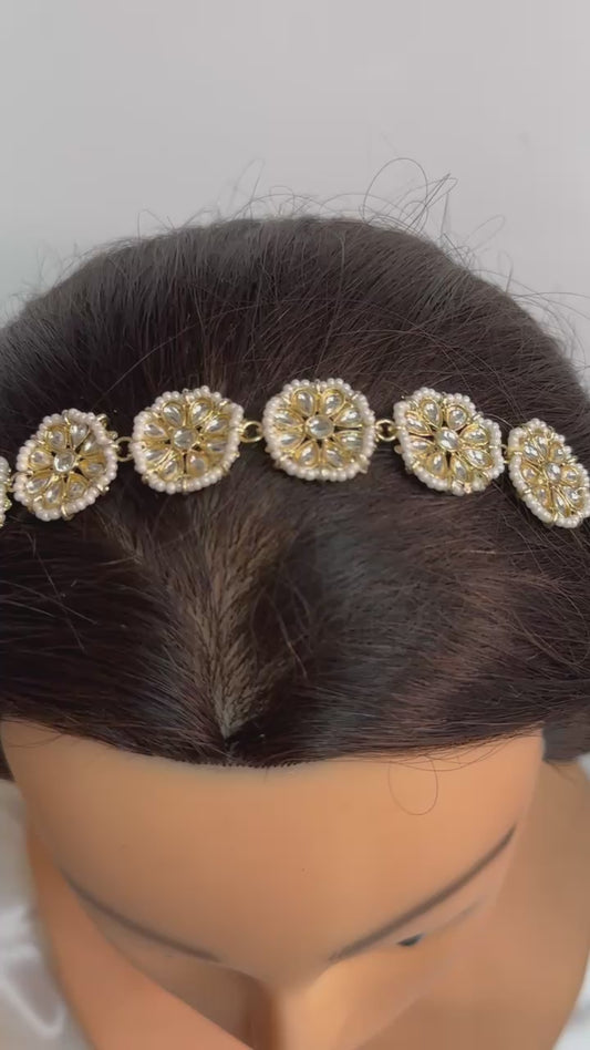 Gold Kundan Sheeshphool Sheesh Phool  Matha Patti Indian Hair Jewelry Maang Tikka #SP1
