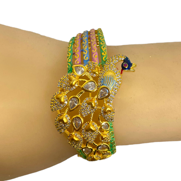 AD Gold Plated Openable Peacock Bracelets with Meenakari & CZ Stones #ADBR19