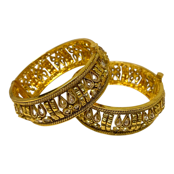 2pc Gold Plated Openable Kada Bracelet With Reverse AD Stones #GPK7