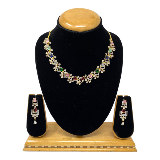 AD/CZ American Diamond Necklace & Earring Set ADS6