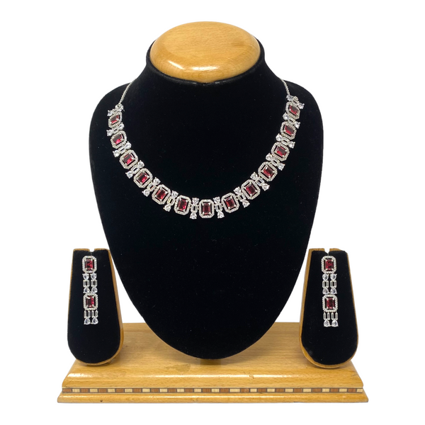 AD/CZ American Diamond Necklace & Earring Set ADS12