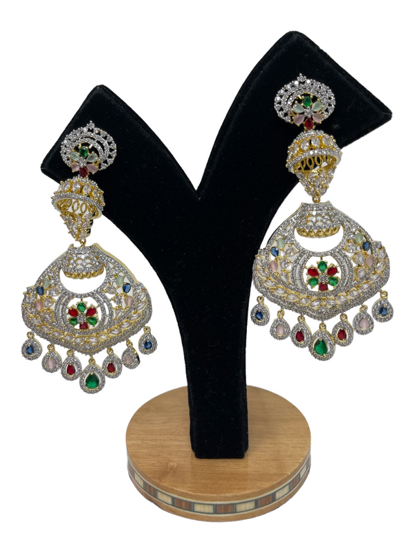 AD Statement Earrings With American Diamond CZ Stones #ER1