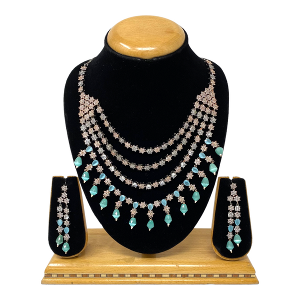 AD/CZ Victorian & Blue Layered Necklace & Earring Set ADS2