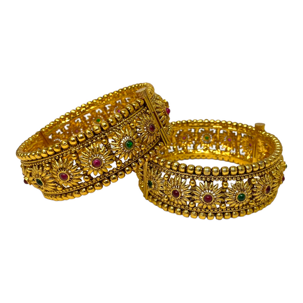 Gold Plated Openable Kada Bracelet With Ruby & Emerald Stones #GPK2