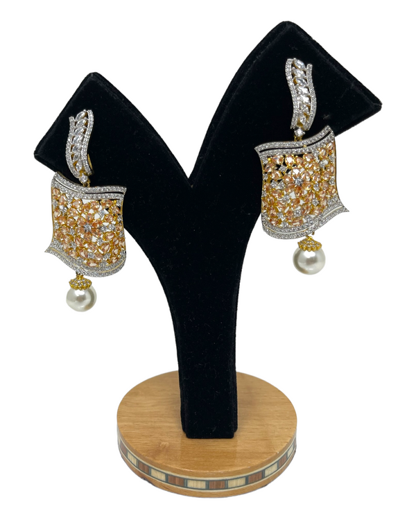 Gold Plated Statement Earrings With Uncut American Diamond CZ Stones #ER16