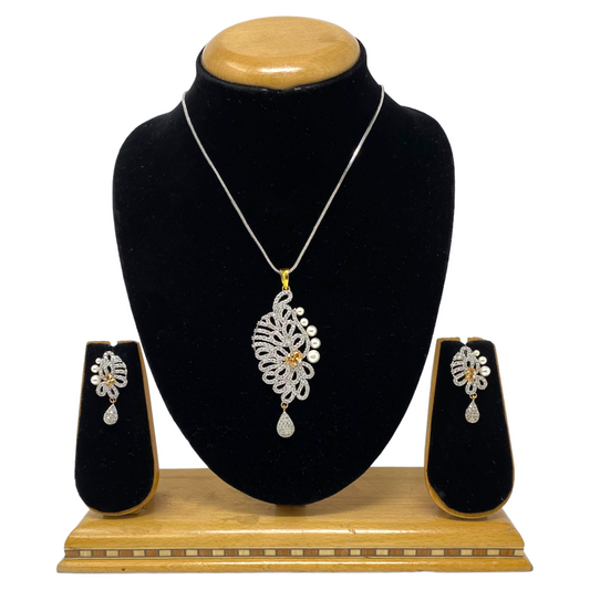 AD Gold Plated Pendant Earrings Set With AD Champagne Stones #ADPE27