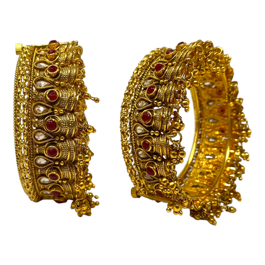 2pc Gold Plated Openable Kada Bracelet With Reverse AD Stones #GPK4