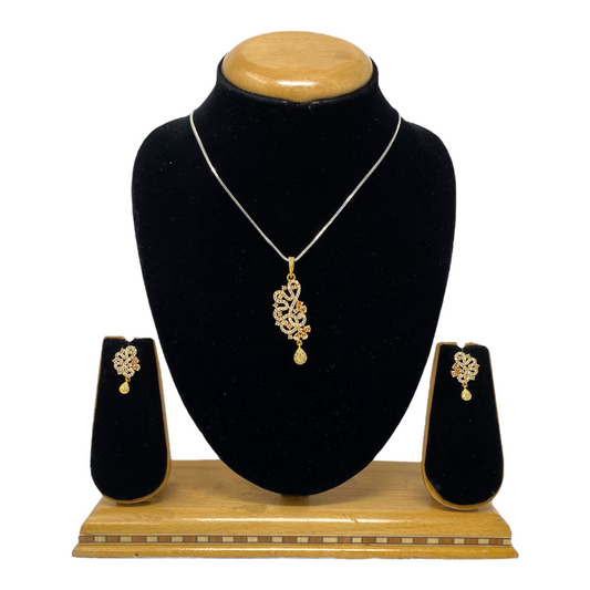 AD Gold Plated Pendant Earrings Set With AD Champagne Stones #ADPE32