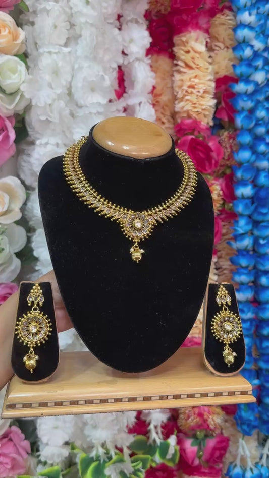 Gold Plated Reverse American Diamond Necklace And Earring Set #RAD12