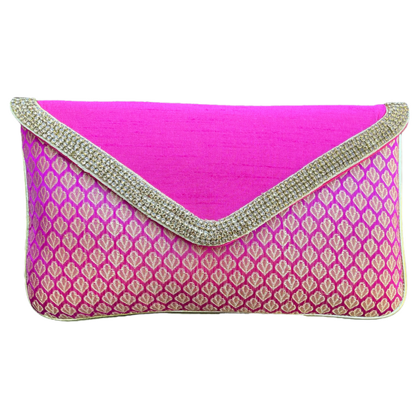 Hot Pink Jute Hand Bag Purse Clutch With Stone Work #HB6