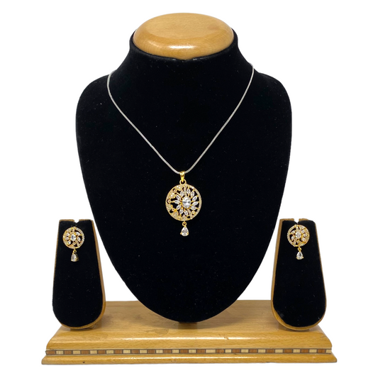 AD Gold Plated Pendant Earrings Set With AD Clear Stones #ADPE34