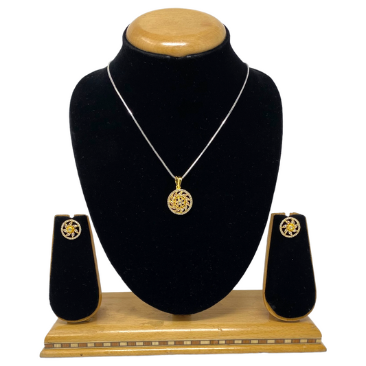 AD Gold Plated Pendant Earrings Set With AD Champagne Stones #ADPE22