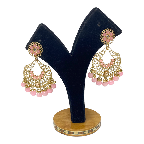 Gold Plated Earrings with Cubic Zirconia Stones and Pearl Drops #GER9