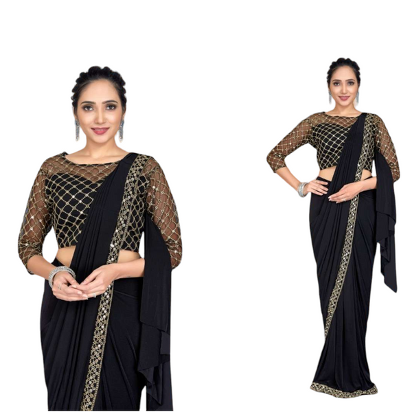 Designer Ready To Wear Lycra Material Saree With Blouse #101879