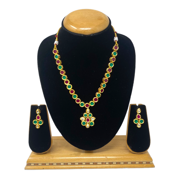 Colored Kundan Necklace Set With Back Meenakari #KS16