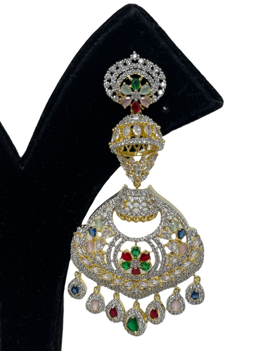 AD Statement Earrings With American Diamond CZ Stones #ER1