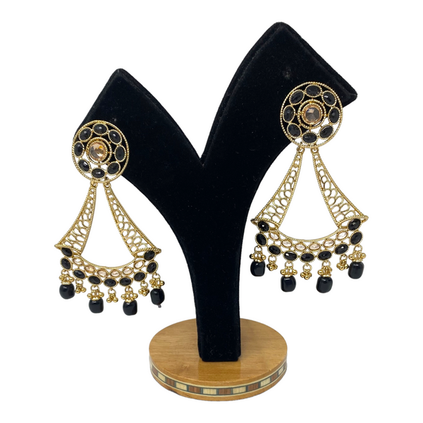 Gold Plated Earrings with Cubic Zirconia Stones & Pearl Drop #GER18