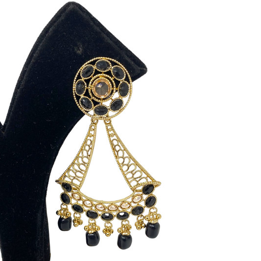 Gold Plated Earrings with Cubic Zirconia Stones & Pearl Drop #GER18