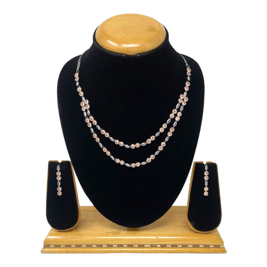 AD/CZ American Diamond Layered Necklace & Earring Set ADS11