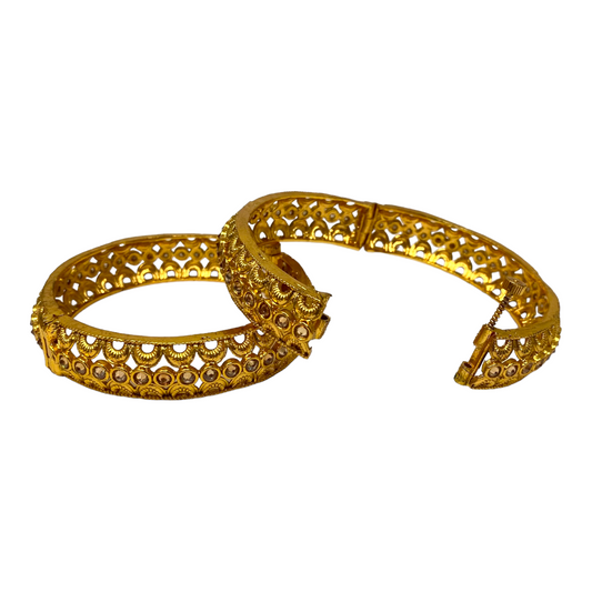 2pc Gold Plated Openable Kada Bracelet With Reverse AD Stones #GPK8