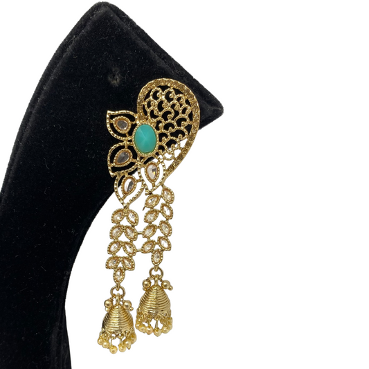 Gold Plated Earrings with Cubic Zirconia Stones & Small Jhumki #GER19