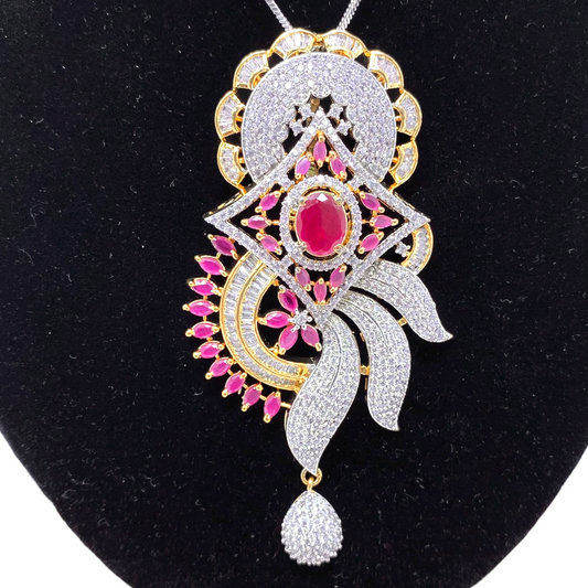 AD Gold Plated Pendant Earrings Set With American Diamond Ruby Stones #ADPE19