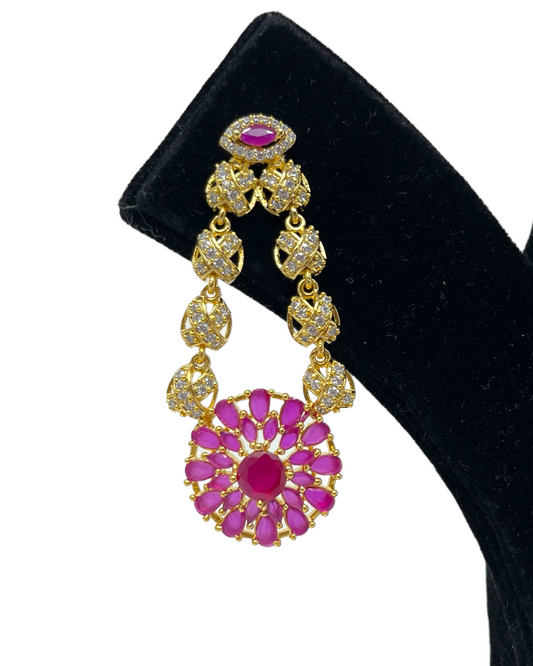 AD Gold Plated Earrings With American Diamond CZ & Ruby Stones ER20