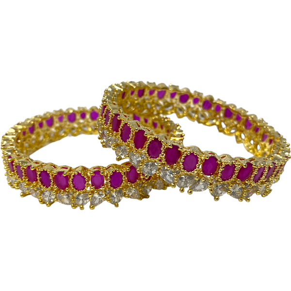 2pc Gold Plated with American Diamond & CZ Ruby Stones GD4