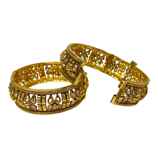 2pc Gold Plated Openable Kada Bracelet With Reverse AD Stones #GPK7