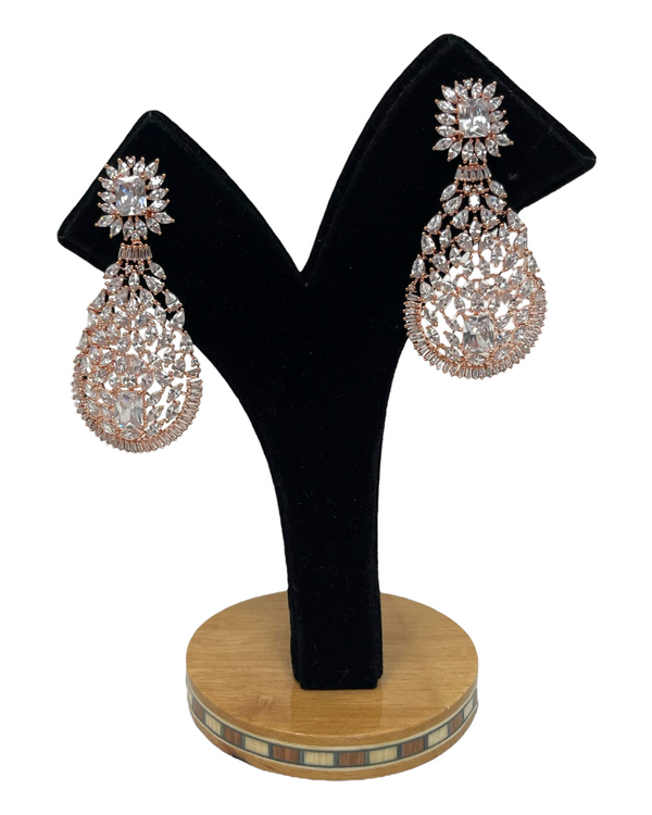 AD Rosegold Polish Earrings With American Diamond Stones #ER21